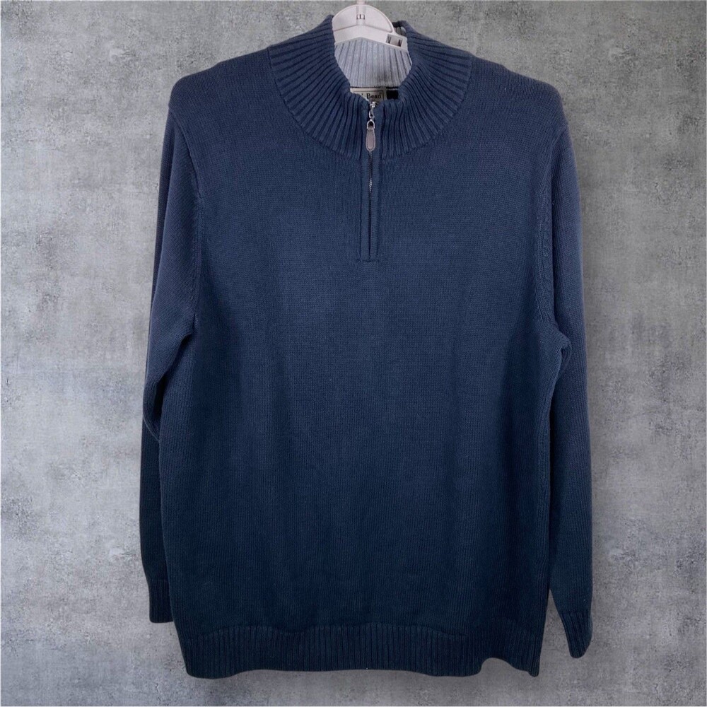 LL Bean Sweater Mens 2XL Tall Navy Blue 1/4 Zip Pullover Mock Neck Preppy Cotton